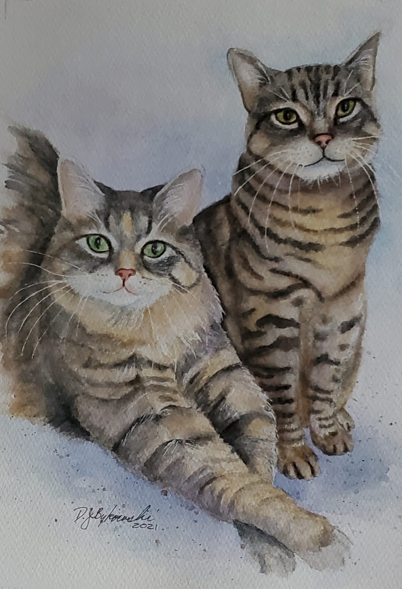 Painting art of a two cats on white background