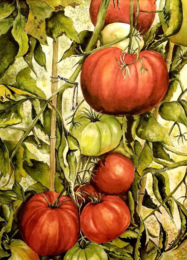 Close view of pumpkins in the garden painting art