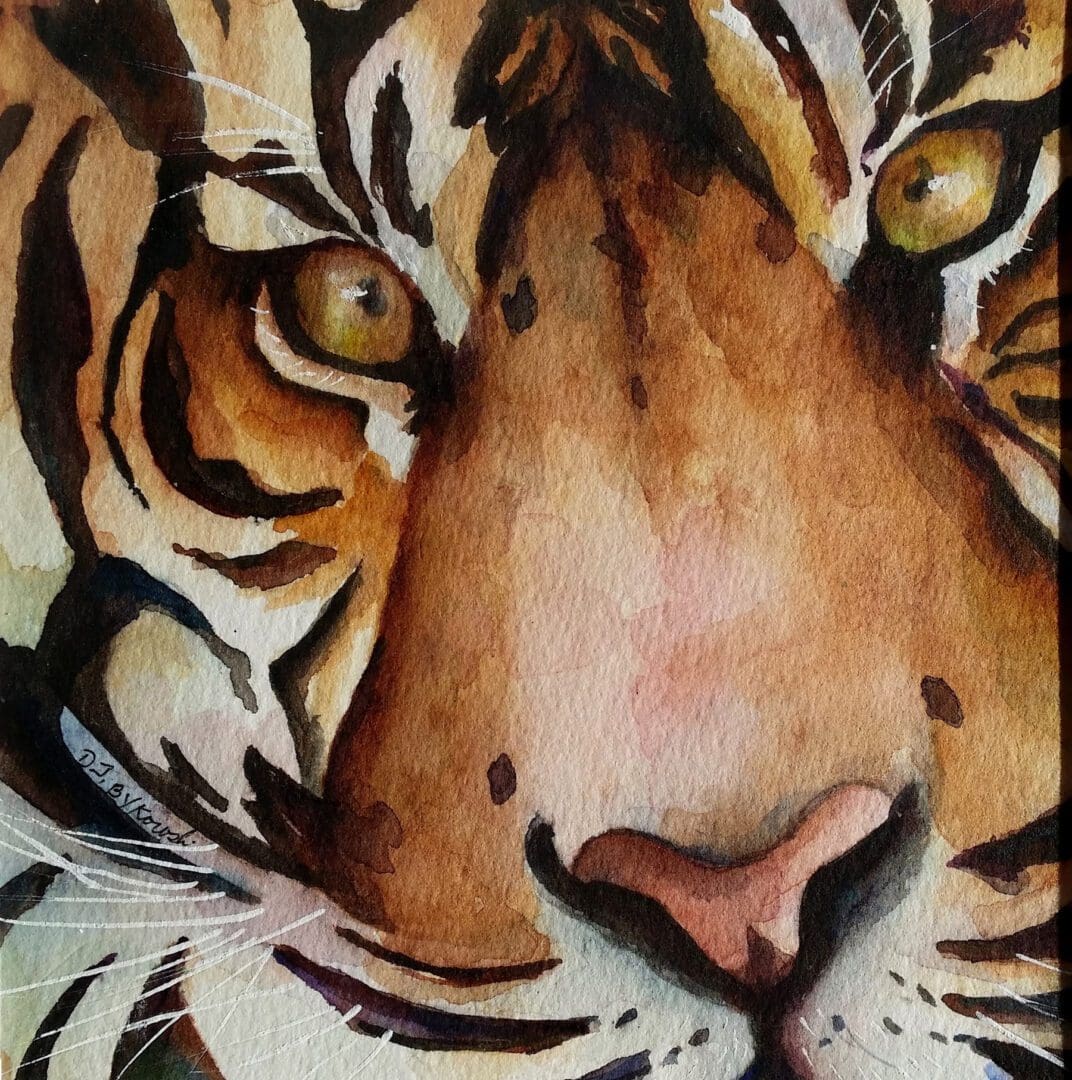 Closeup shot of painting art of a tiger