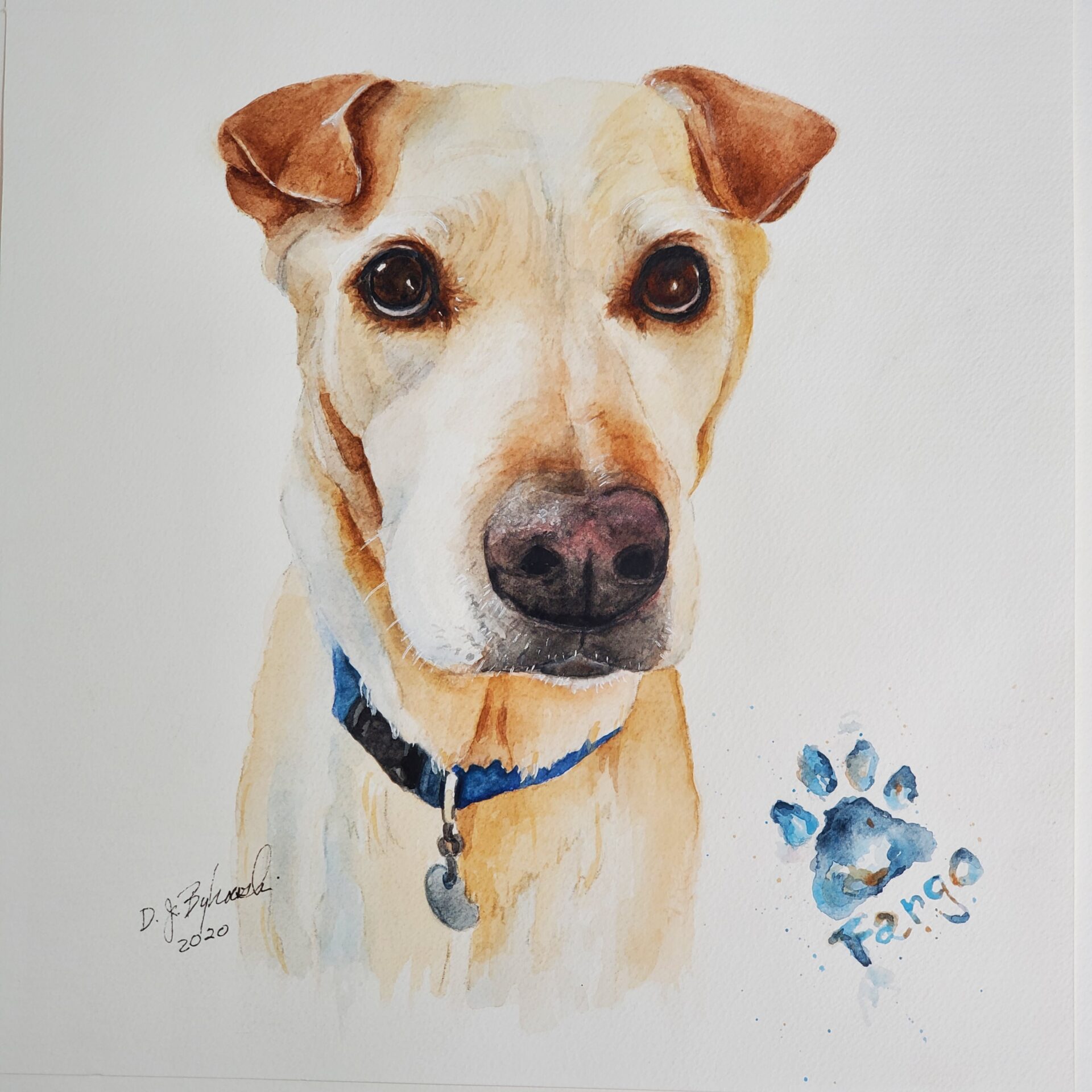 Closeup shot of painting art of a dog on white background