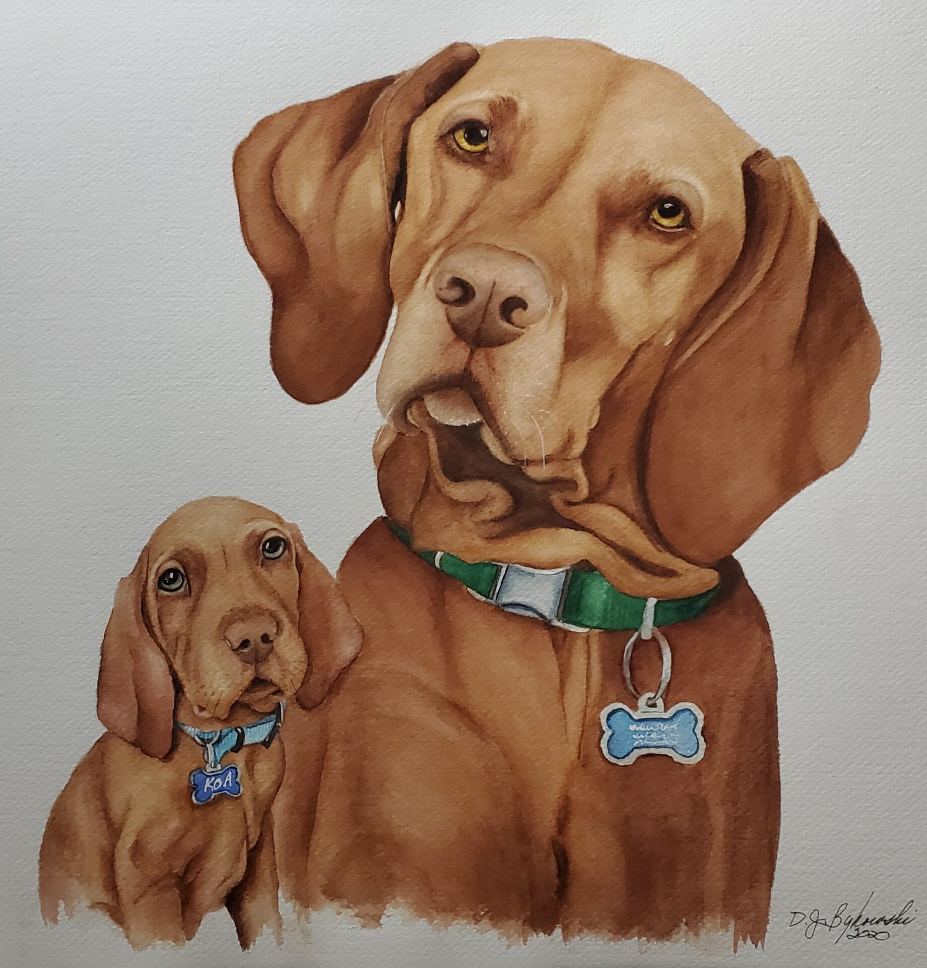 Closeup shot of painting art of a brown dog and a puppy