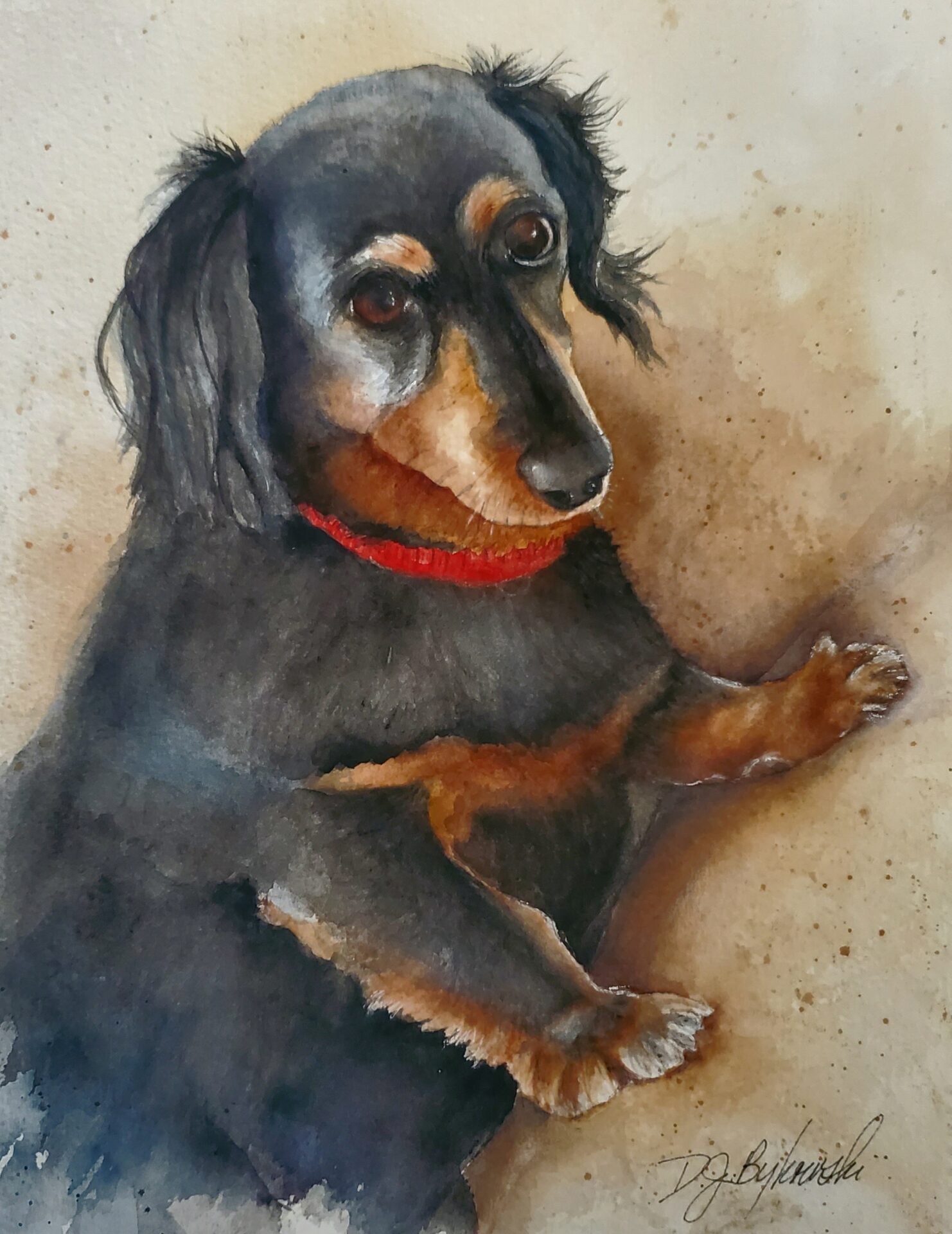 Closeup shot of painting art of a black and brown dog