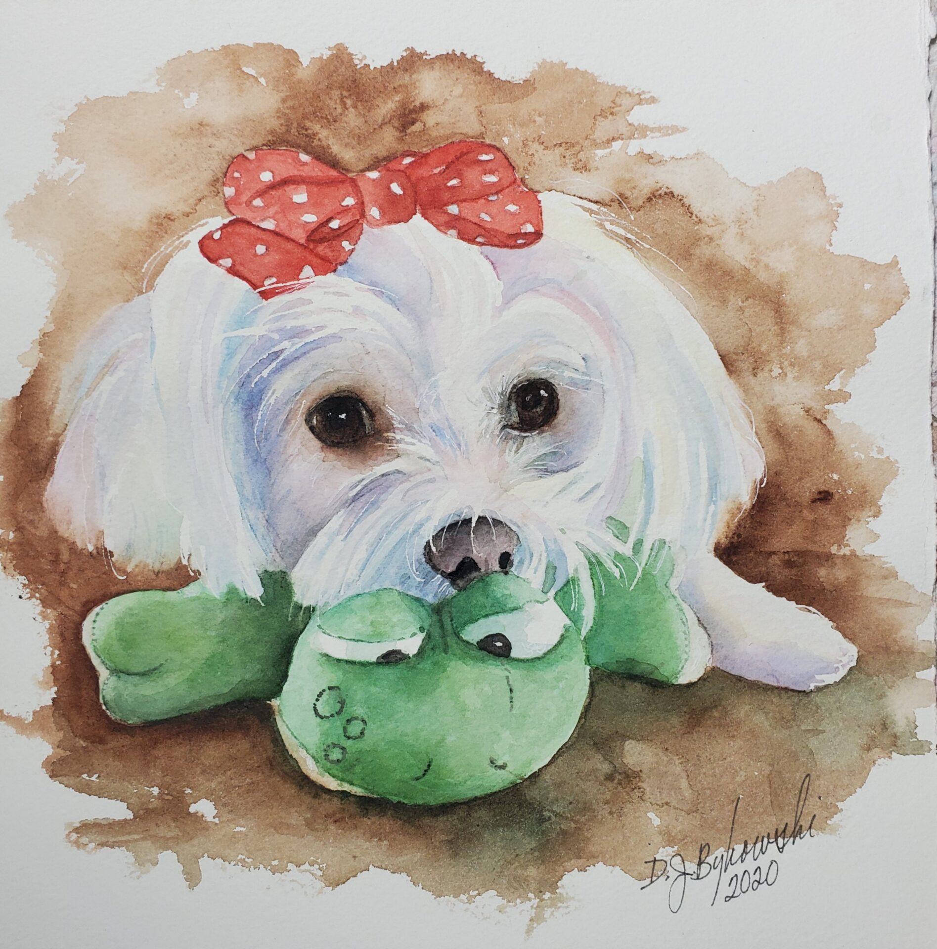 Closeup shot of painting art of a puppy