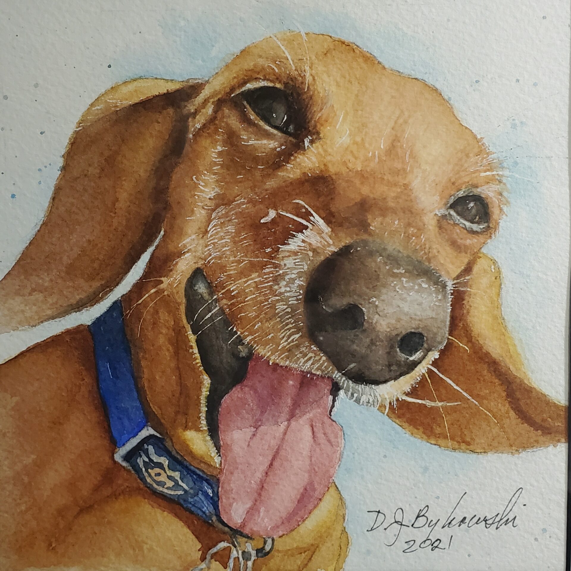 Closeup shot of painting art of a brown dog