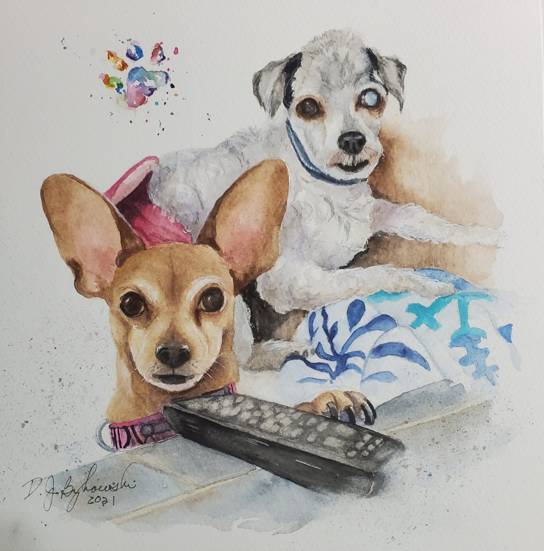 Closeup shot of two dog painting art