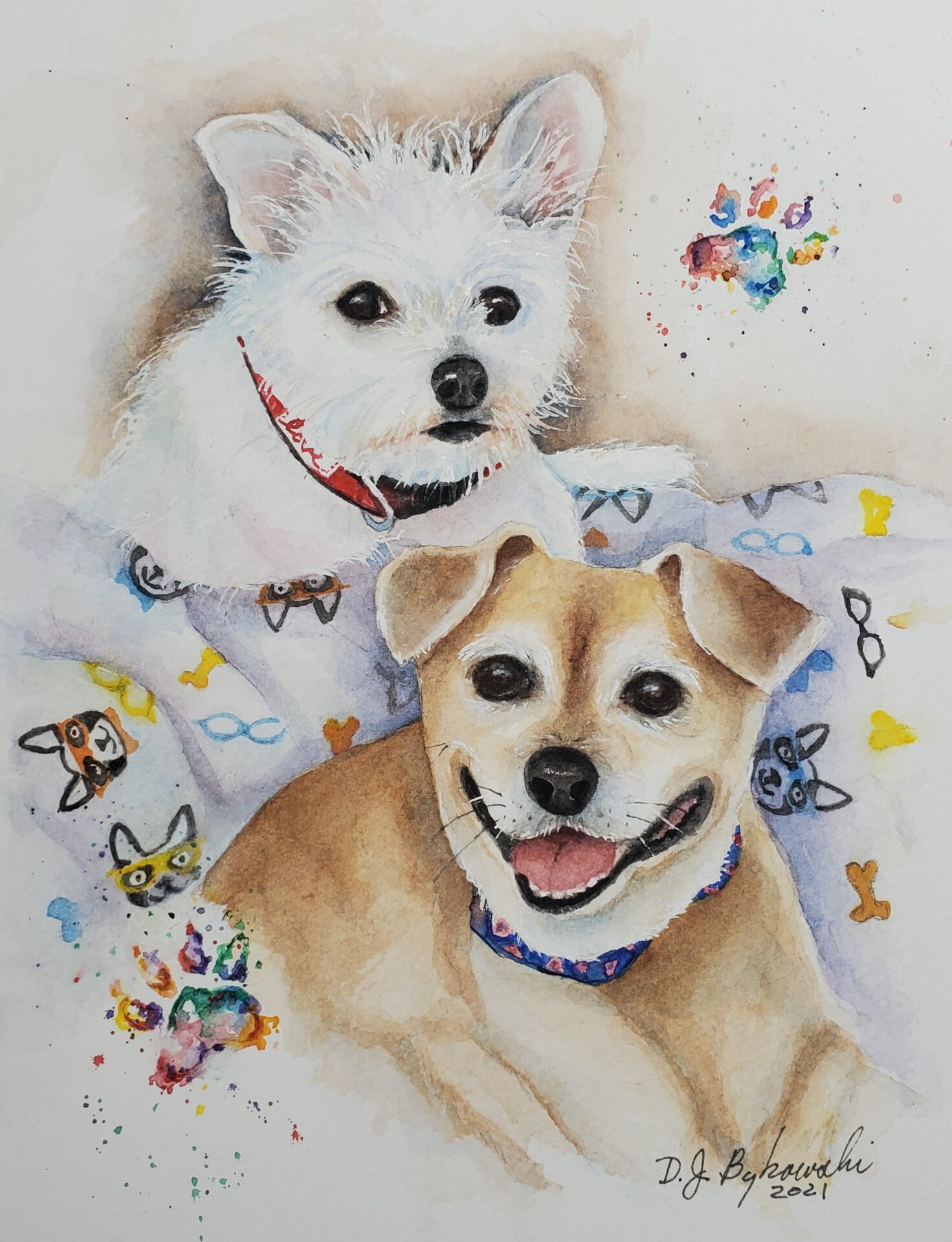 Closeup shot of two dogs in white and brown color