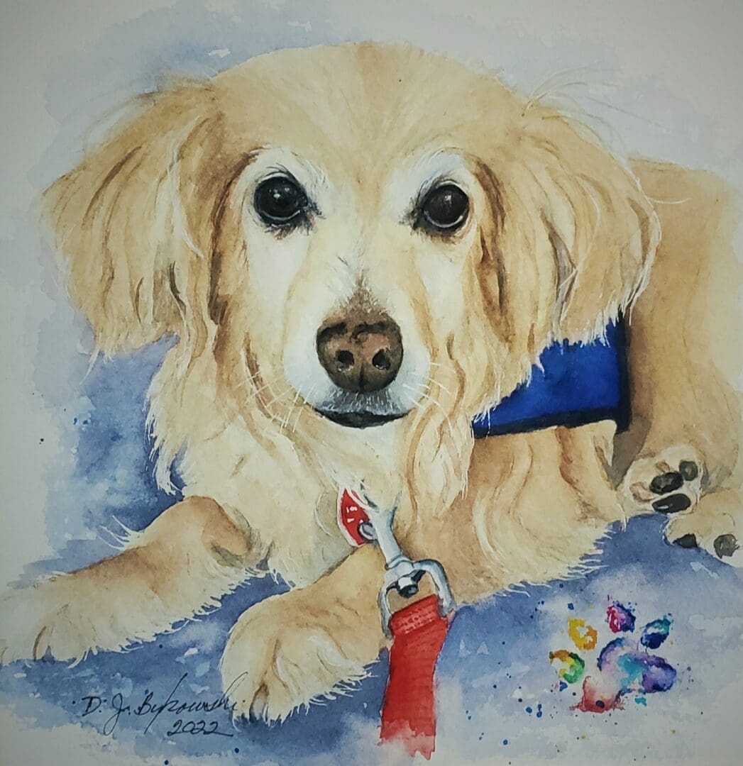 Closeup shot of a dog tied with a chain painting art