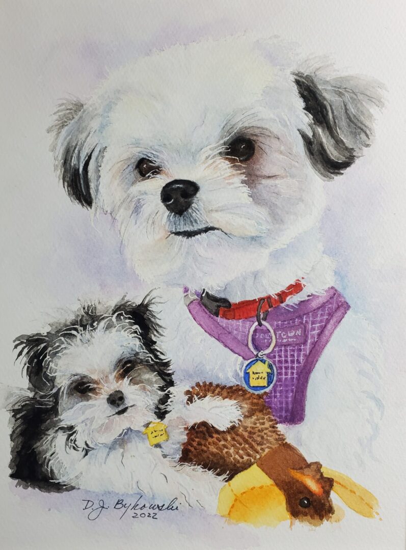 Closeup shot of painting art of two puppies
