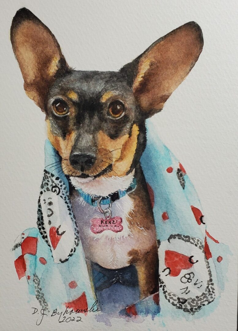 Closeup shot of a dog with a cloth on top painting art
