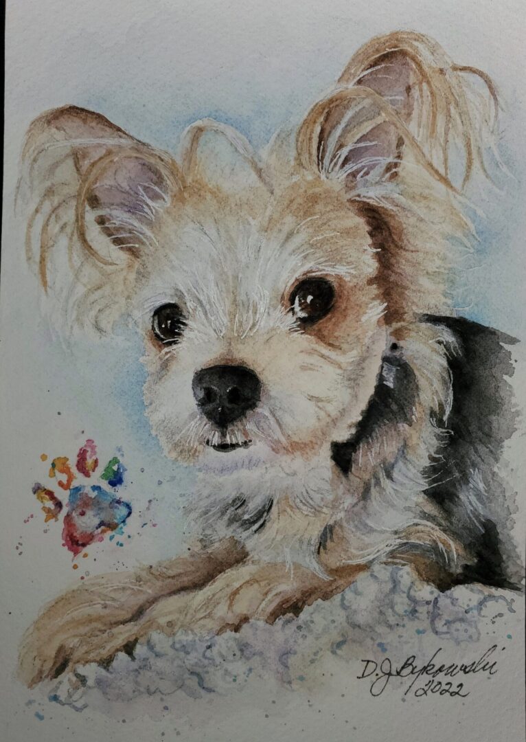 Closeup shot of a dog sitting painting art