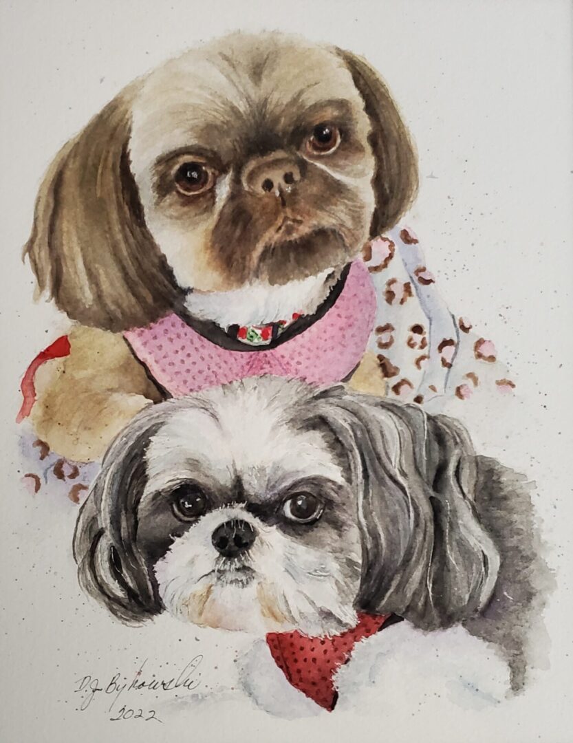 Closeup shot of a two dogs painting art