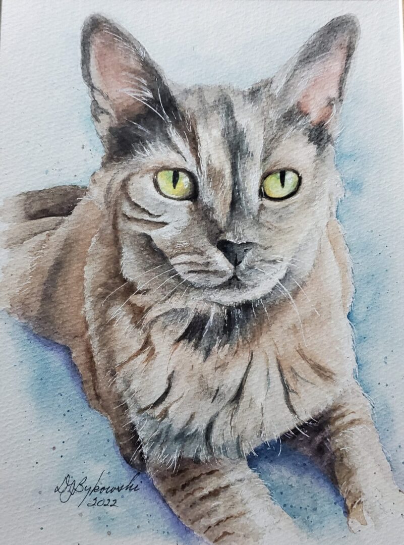 Closeup shot of a cat painting art
